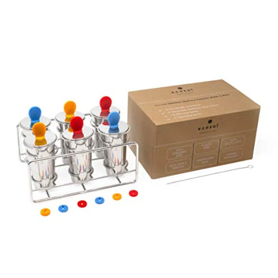 

Stainl Steel sicle Molds, 6 Ice sicle Makers, 6 Stainl Steel Sticks, 12 Silicone Seals and 1 Coconut Cleaning Brush, Eco sicle