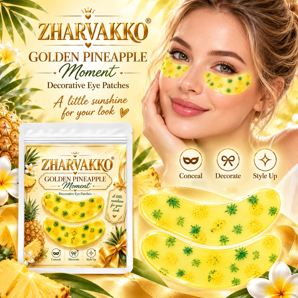 4/8pcs Pineapple Print Decorative Eye Patches, Glossy-Look, Bright Tropical Style for Beach Photos, Summer Parties & Vacations