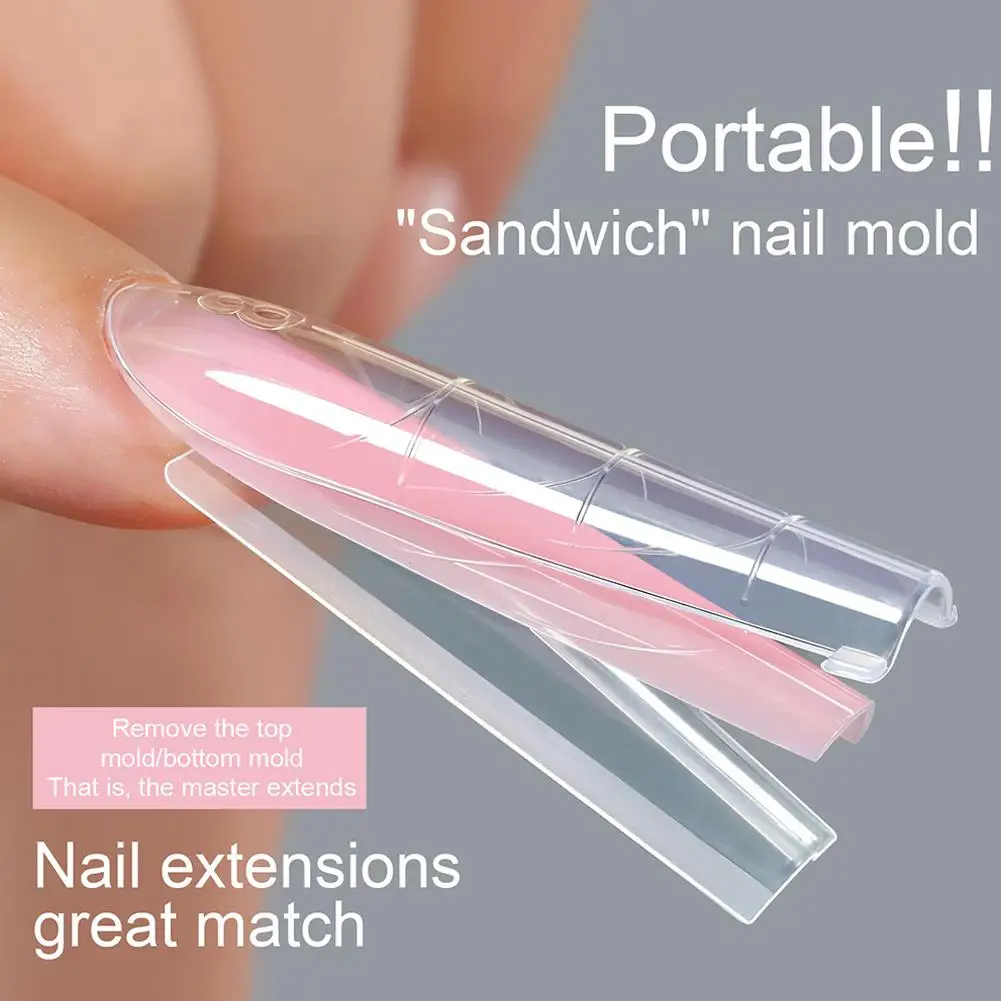 256 pcs Sandwich Nail Forms Top & Bottom 16 Sizes Almond,Square Long Nails Forms New tech Quick Nail Molds Nail Extensions Tools