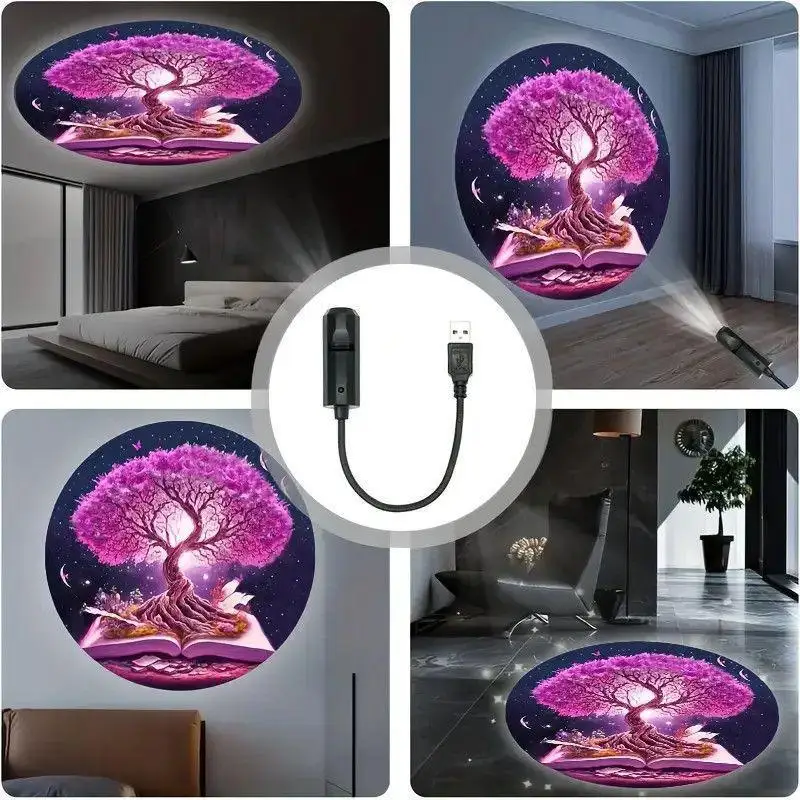 New Sale Portable Tree Of Life Atmosphere Projector Light Featuring 3 Light Panels USB Powered For Ceiling Room Night Ambiance
