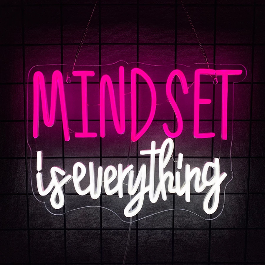 Motivational Neon Sign, Mindset is Everything LED Neon Light for Office Bedroom Home Gym Aesthetic Creator Room Wall Decor