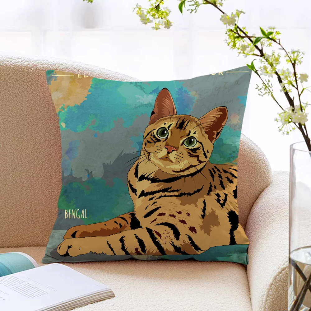 Cat Pillow Case Short Plush Car Sofa Cushion Cover Home Textile Garden