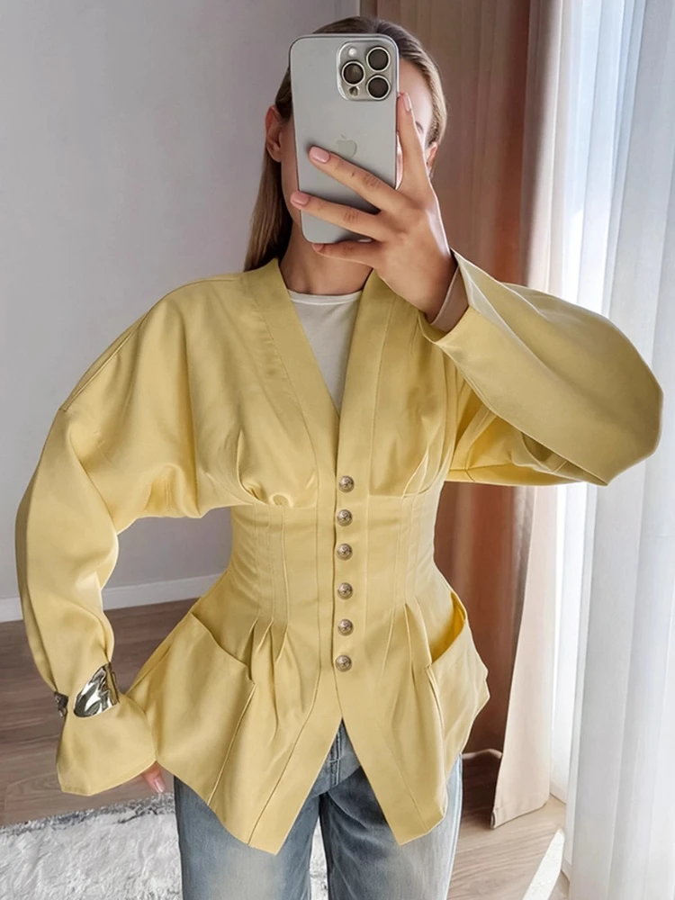 Tossy Elegant Tapered Waist V-Neck Blouse For Women Commuting Solid Long Sleeves Slim Patchwork Clothes 2025 New Women's Shirts