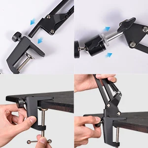 Adjustable Camera Stand,CLOOLC Camera Clamp Mount with Heads and Camera Arm,Desk Camera Mount for Video Recording Live Broadcast