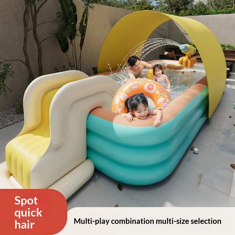 Summer Inflatable Swimming Pool Thickened Sunshade Above Ground Swimming Pool Children Household Use Foldable Swimming Pool