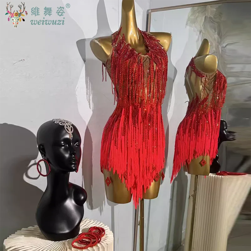

LatinDance Profession Clothes for Women Latin Dancing Tassel Skirt Customsized Adult Children Rumba Chacha Dance Fringed Dresses