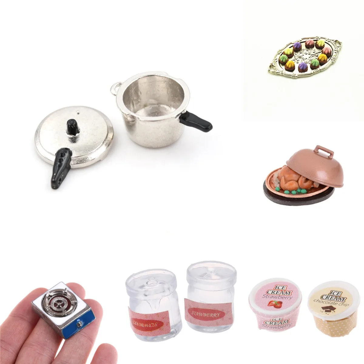 1:12 Dollhouse Kitchen Pressure Cooker Cookware Soup Meats Simulation Kitchen Furniture Doll House Miniature Accessories