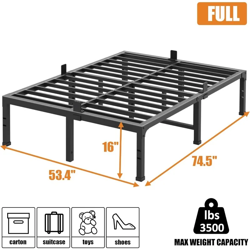 Full Bed Frames, 16 Inch Heavy Duty Metal Platform Bed Frame Twin Size Support Up to 3500 lbs, No Box Spring Needed/No Shaking