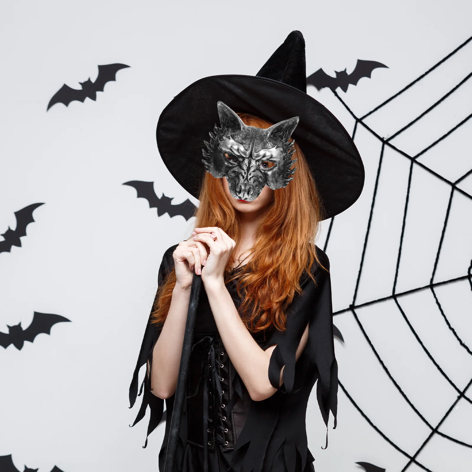 1 Uds. Retro adulto ligero media cara mascarada disfraz de Halloween decorativo para hombres mujeres lobo adulto Halloween