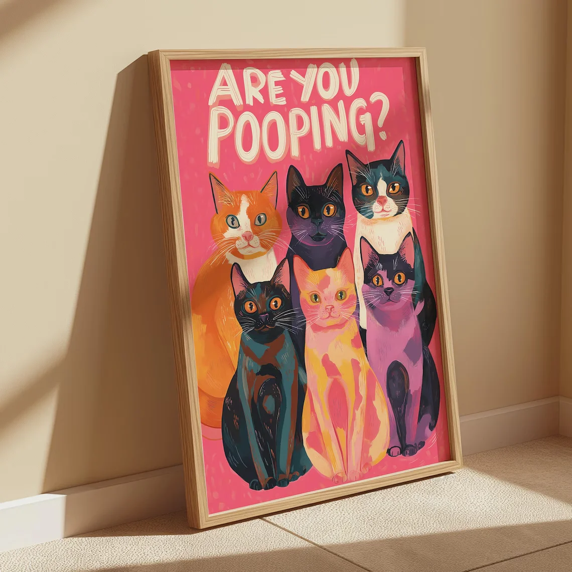 Machen Sie da Poop? Bunte Katzen-Wanddekoration - Lustige Badezimmerkunst für Badezimmer-Akzente, Gäste-WC-Wanddekoration oder für Katzenliebhaber