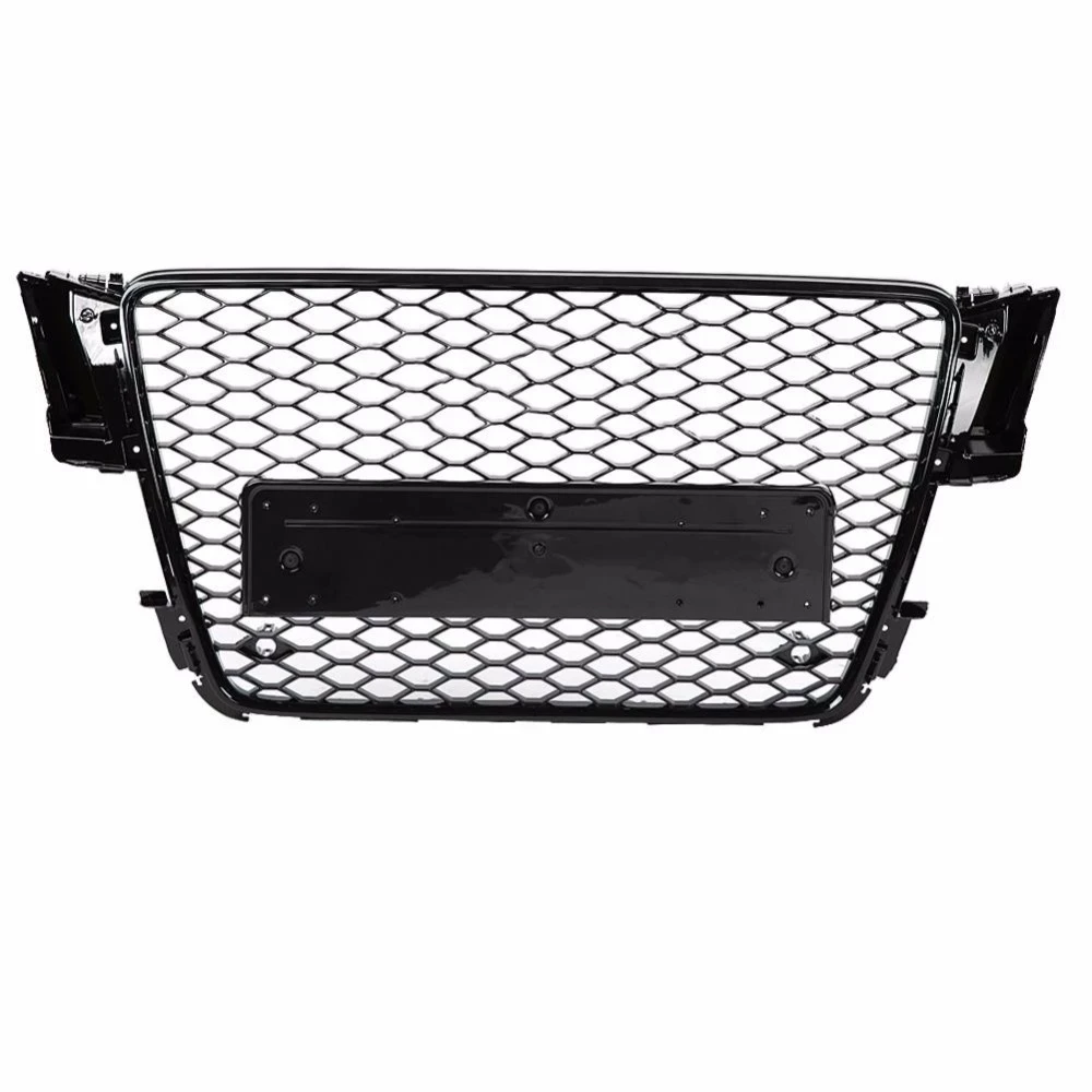 For RS5 Style Front Sport Hex Mesh Honeycomb Hood Grill Chrome Gloss Black Fits for Audi A5/S5 B8 2008 2009 2010 2011 No Logo