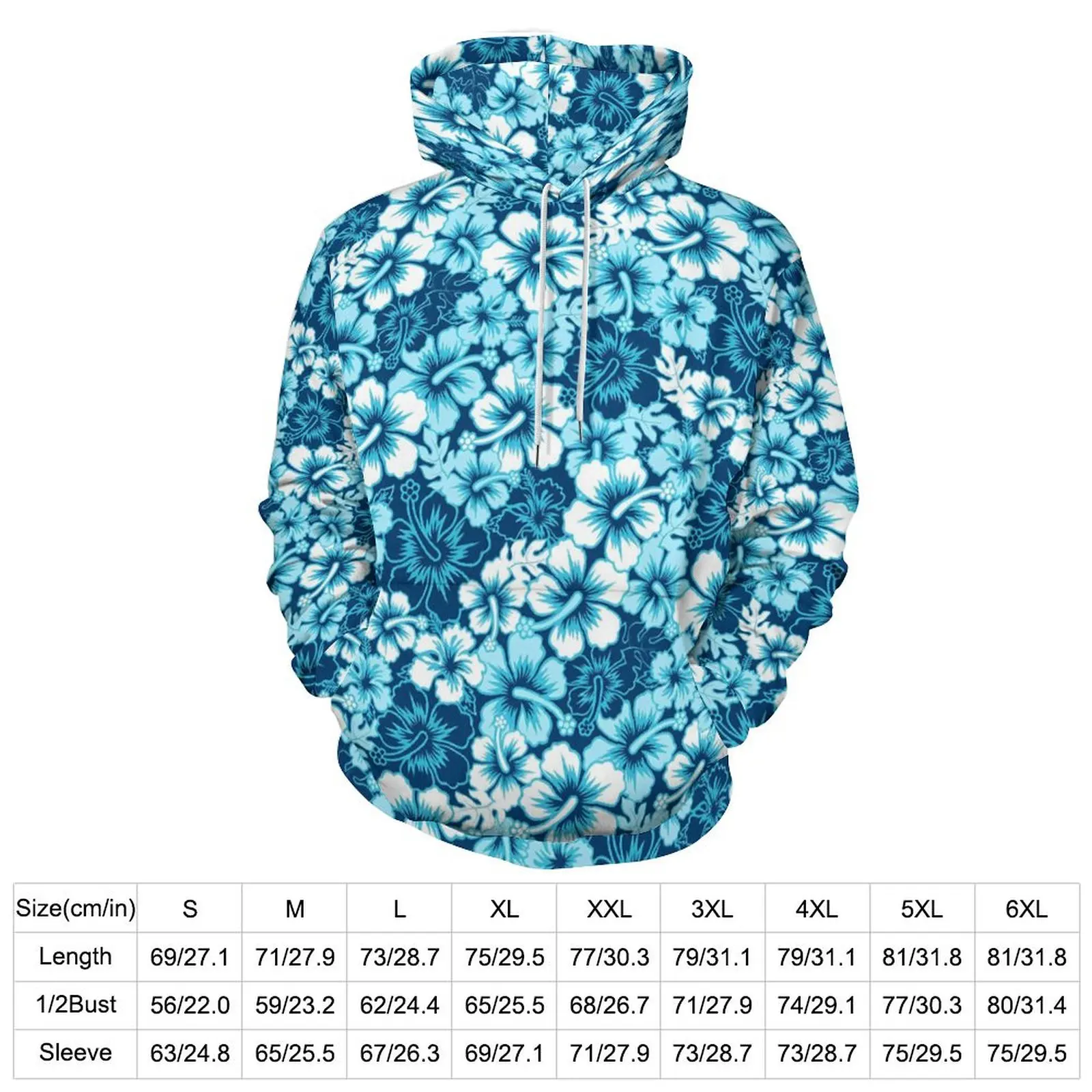 Floral Hibiscus Loose Hoodies Tropical Print Casual Hoodie Men Long-Sleeve Pretty Printed Hooded Sweatshirts Large Size