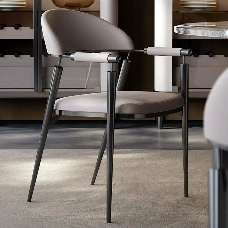 Italian Light Luxury Backrest Dining Chair, Office Home Tea High-end Leather with Armrests, Simple Modern Leisure Chair