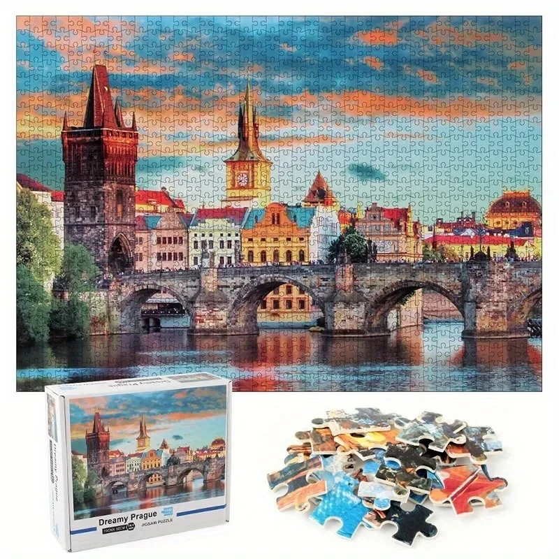 High Quality 1000 Pieces Jigsaw Puzzle for Adults Painting Dreamy Prague Paper Puzzles Home Decor Wall Display Festival Gift Toy