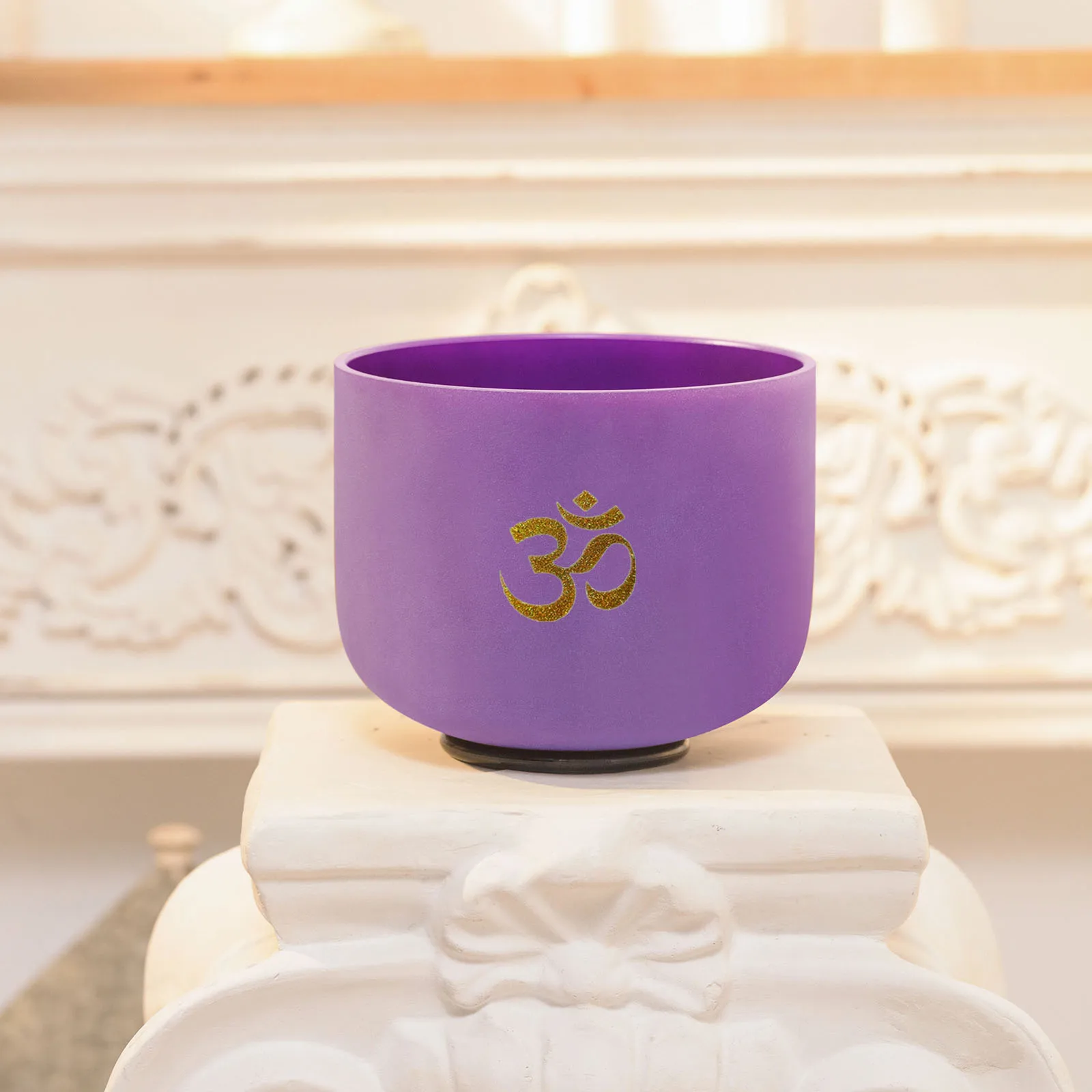Hye-eun 8 Inch B Note 440/432hz Frosted Quartz Crystal Singing Bowl with OM Design Crown Chakra with Mallet and O-ring