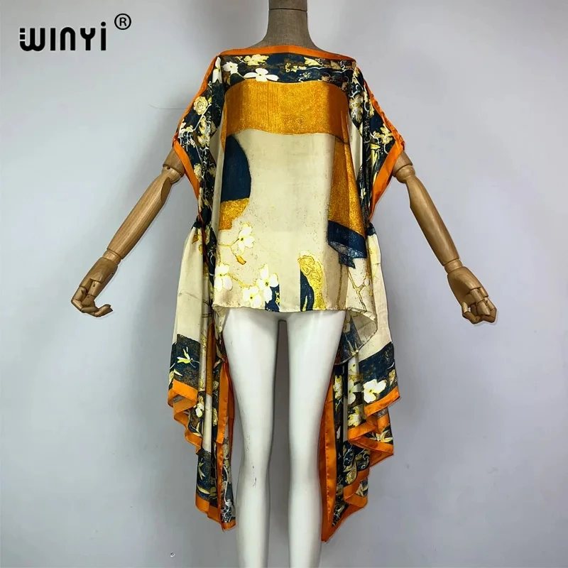 WINYI boho printy kobiety letnia moda impreza sukienka plażowa Africa Lady kaftan wakacje sexy kobiece okrycie plażowe do elegancka sukienka