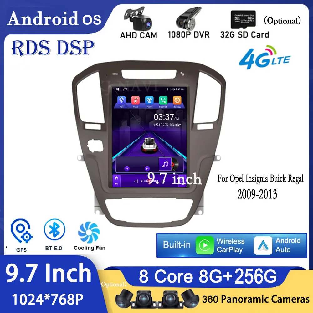 9.7 Inch For Opel Insignia Buick Regal 2009-2013 Android 14 DSP Car GPS Radio 4G+WIFI Multimedia Video CarPlay Auto Stereo