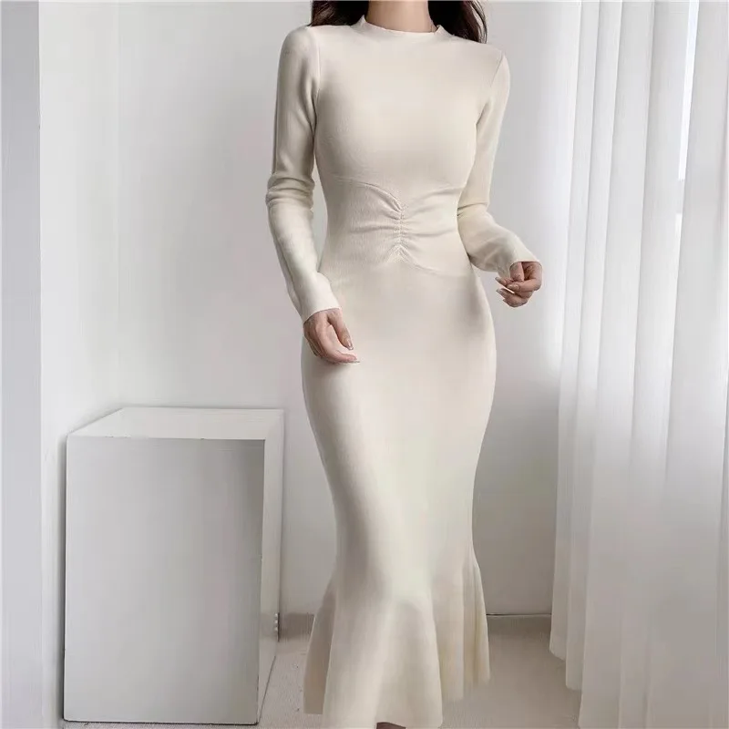 

2025 Fashion Waist Knitted Dress Autumn Winter New Women's Gentle Wind Slim Hip Wrap Sweater Skirt