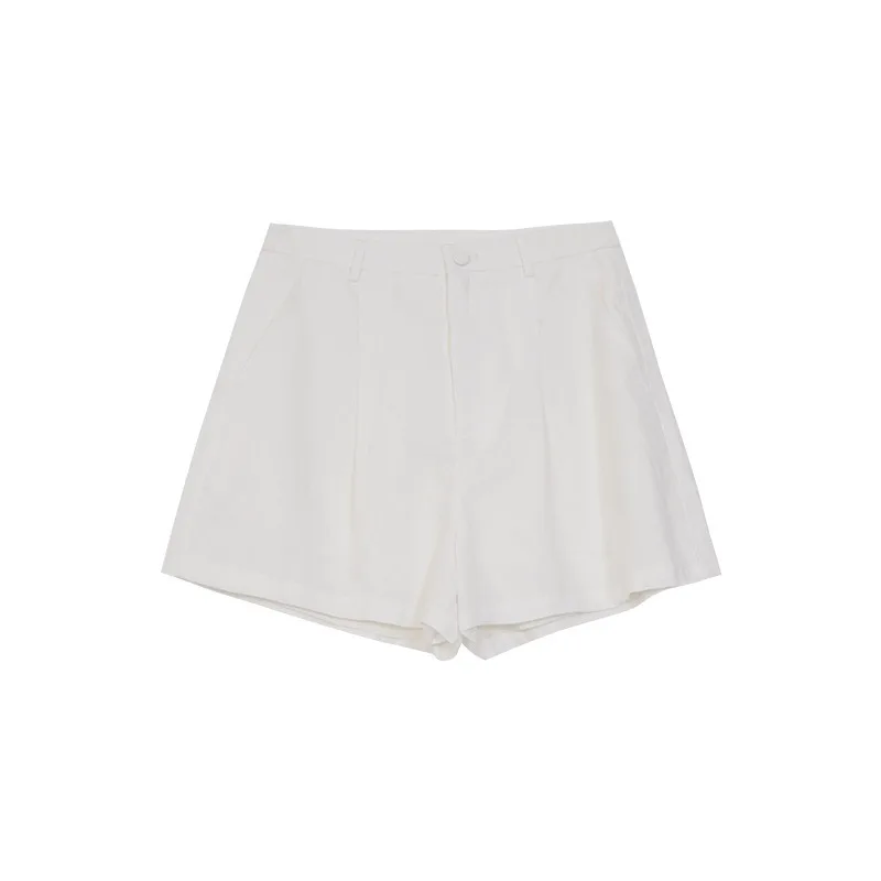 

White A-shaped wide-leg pants women's slack thin linen short pants