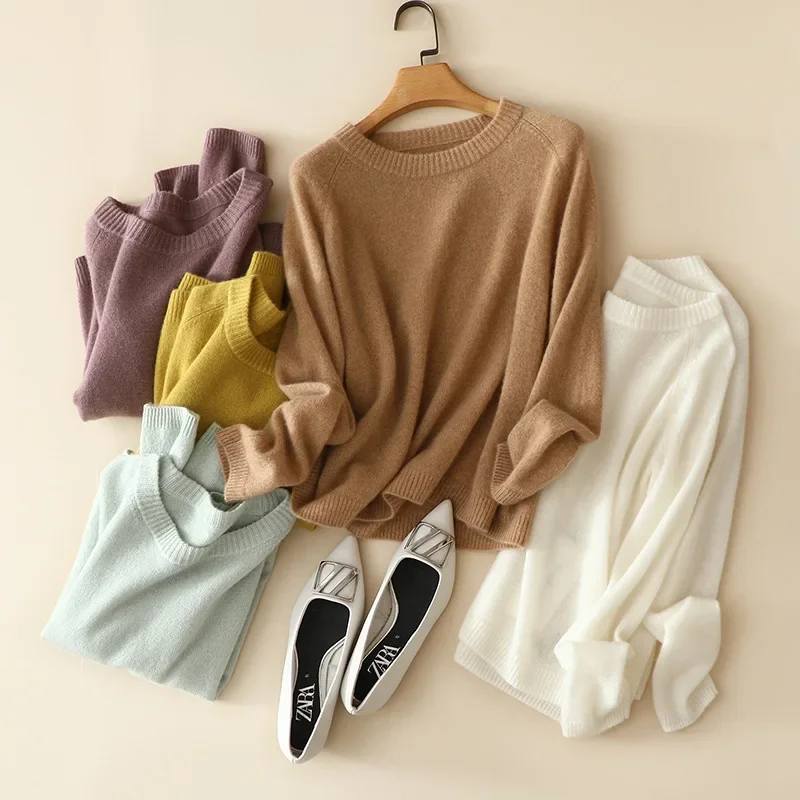 autumn winter new styles 100% cashmere crew neck sweater women plain jersey knitted soft warm feamle long sleeve pullovers