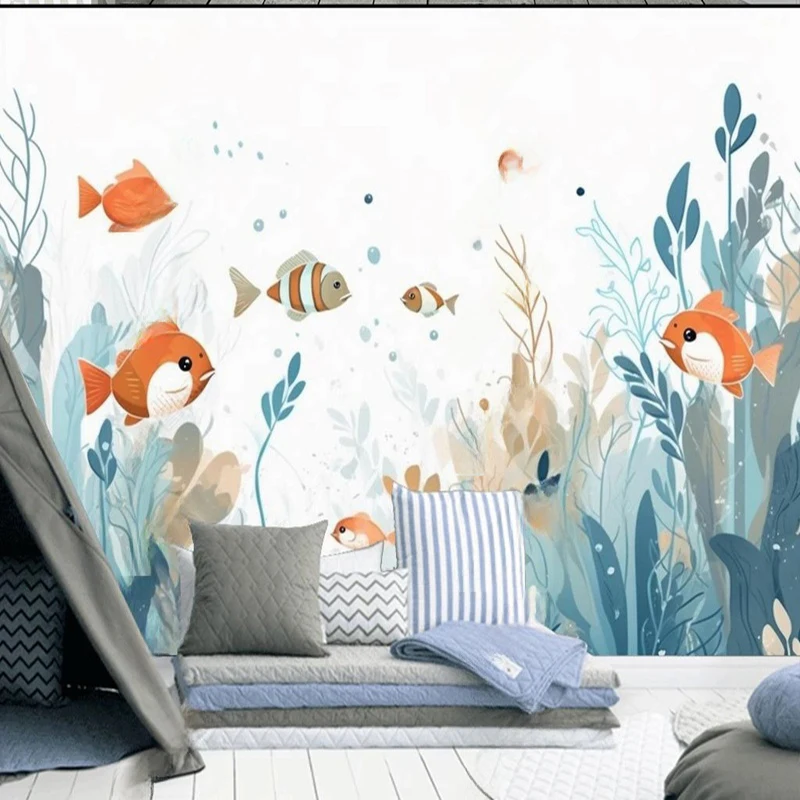 Cartoon Custom Large Size Mural Wallpaper Plant Fish Art Decor Painting Background Children's Room Decor Papel De Parede 3D