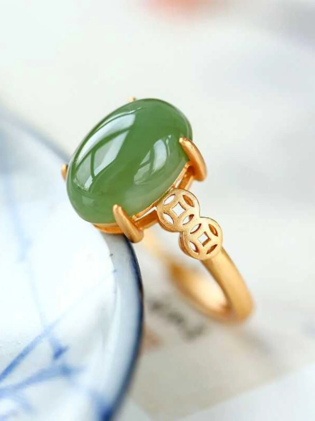 

New Chinese Sle Adjustable Gold Plated S925 Silver Coin Ring for Women Vintage Court Ring Faionable Jewelry Accory