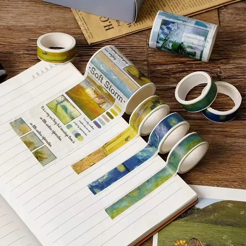 Notebook Vintage Washi Tapes Bookmark Sticker Fountain Pen Stationery Set Suit Sketchbook Libretas Diary 2023 Van Gogh NoteBooks