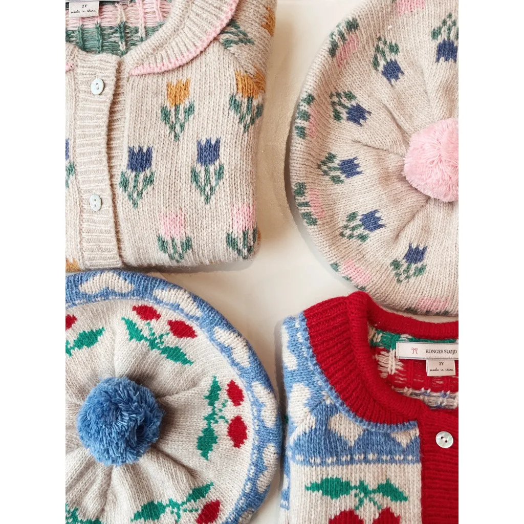 Kids Sweater 24 Autumn Winter New Girls Knitted Cardigan Baby Girl Christmas Knitted Sweater Christmas Hat Knitted Wool Hat