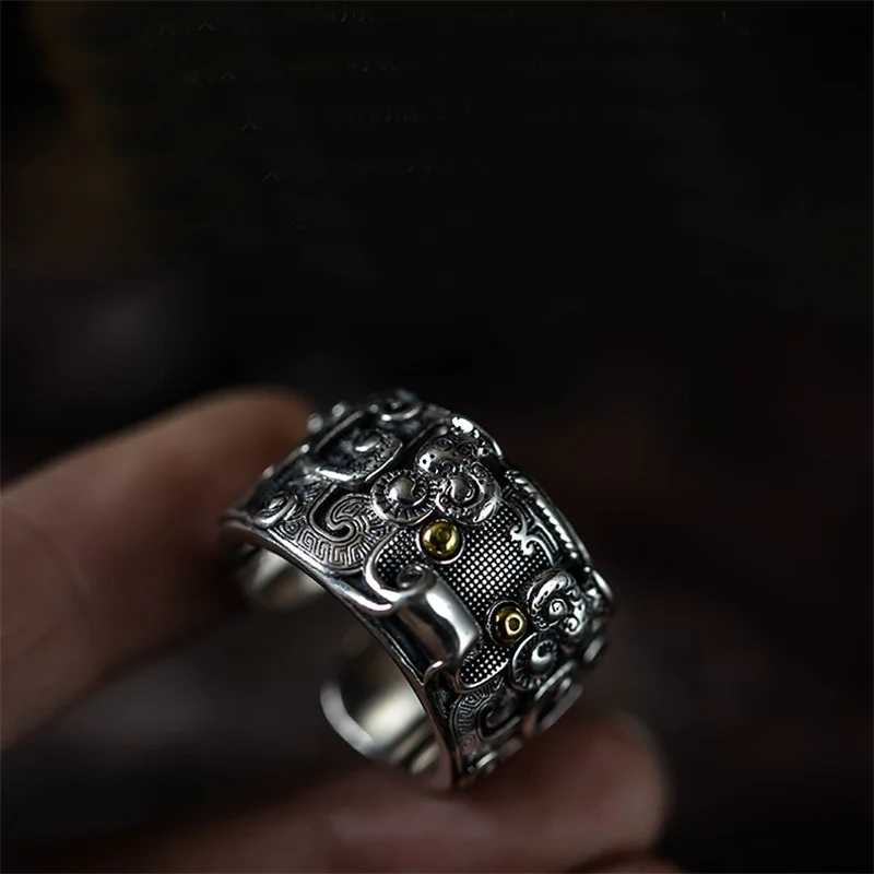 Anillo ajustable de plata 925 para hombre, joyería con personalidad, diseño glutoso, accesorios para dedos