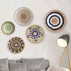 1pc Nordic Style Combination Wall Decoration Rattan Woven Grass Weaving Round Plate For Home Decoration Bedroom Background Decor