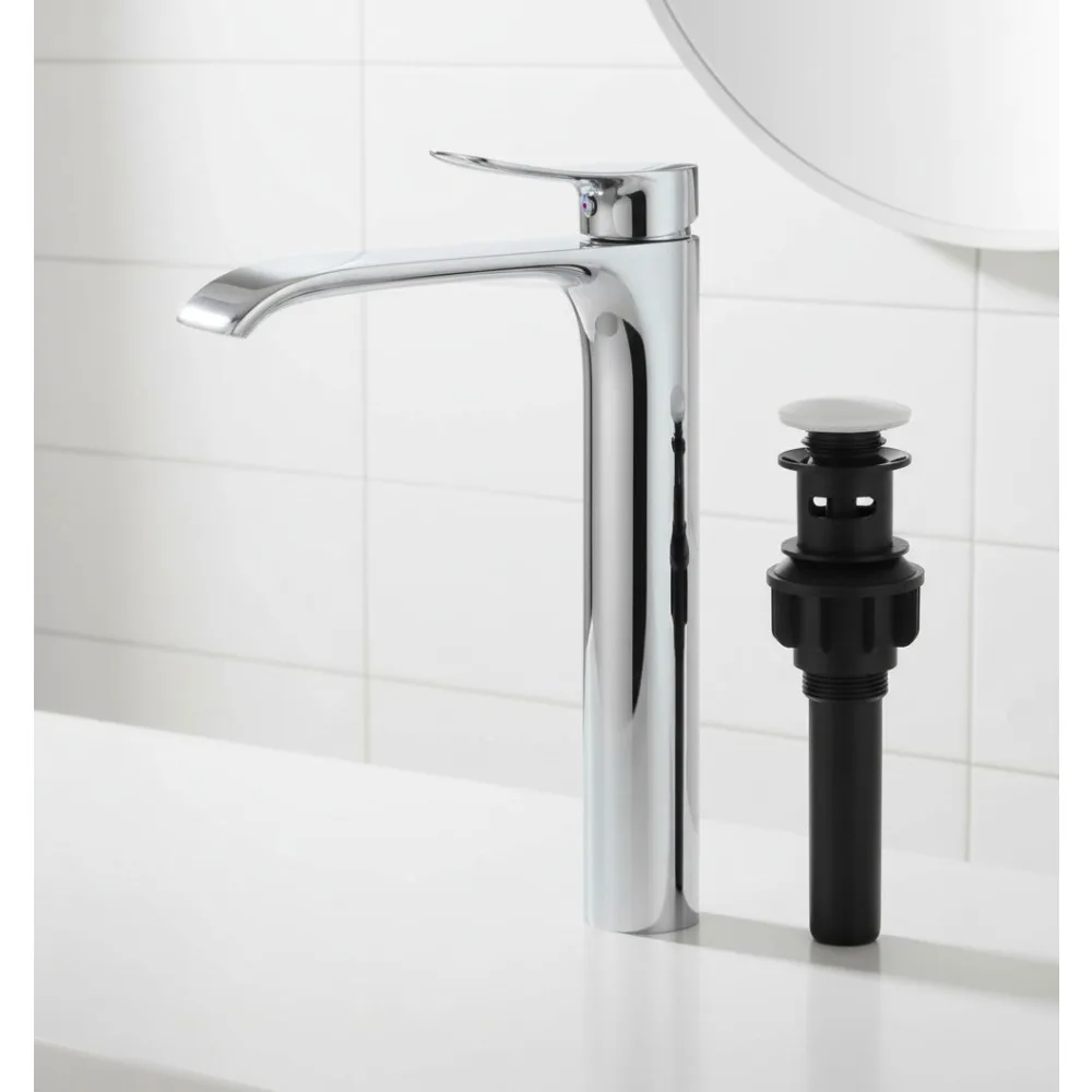 

Waterfall Vessel Sink Faucet Brushed Nickel Single Handle Matte Black Bathroom Mixer Tap with Drain