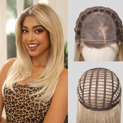 Layered Synthetic Lace Wigs Dark Brown White Blonde Ombre MONO Top Wig 4X4 Lace Front Wig FUTURA Hair for Women Daily Party Mono