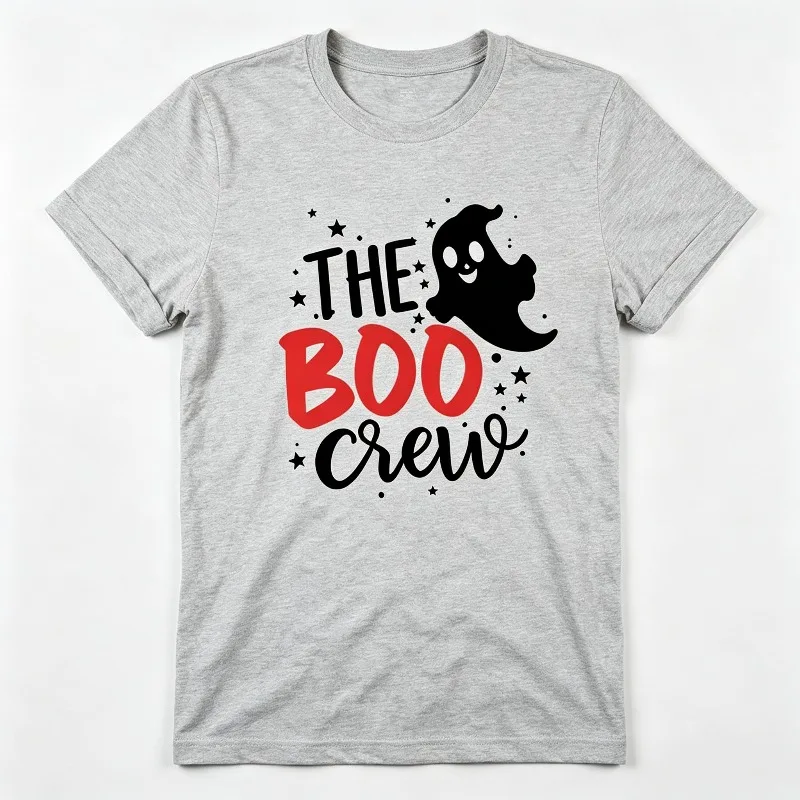 “The Boo Crew” Halloween T-Shirt for Women Cute Ghost Star Graphic Print Casual Cotton Top Holiday Festive Female Tee Gift