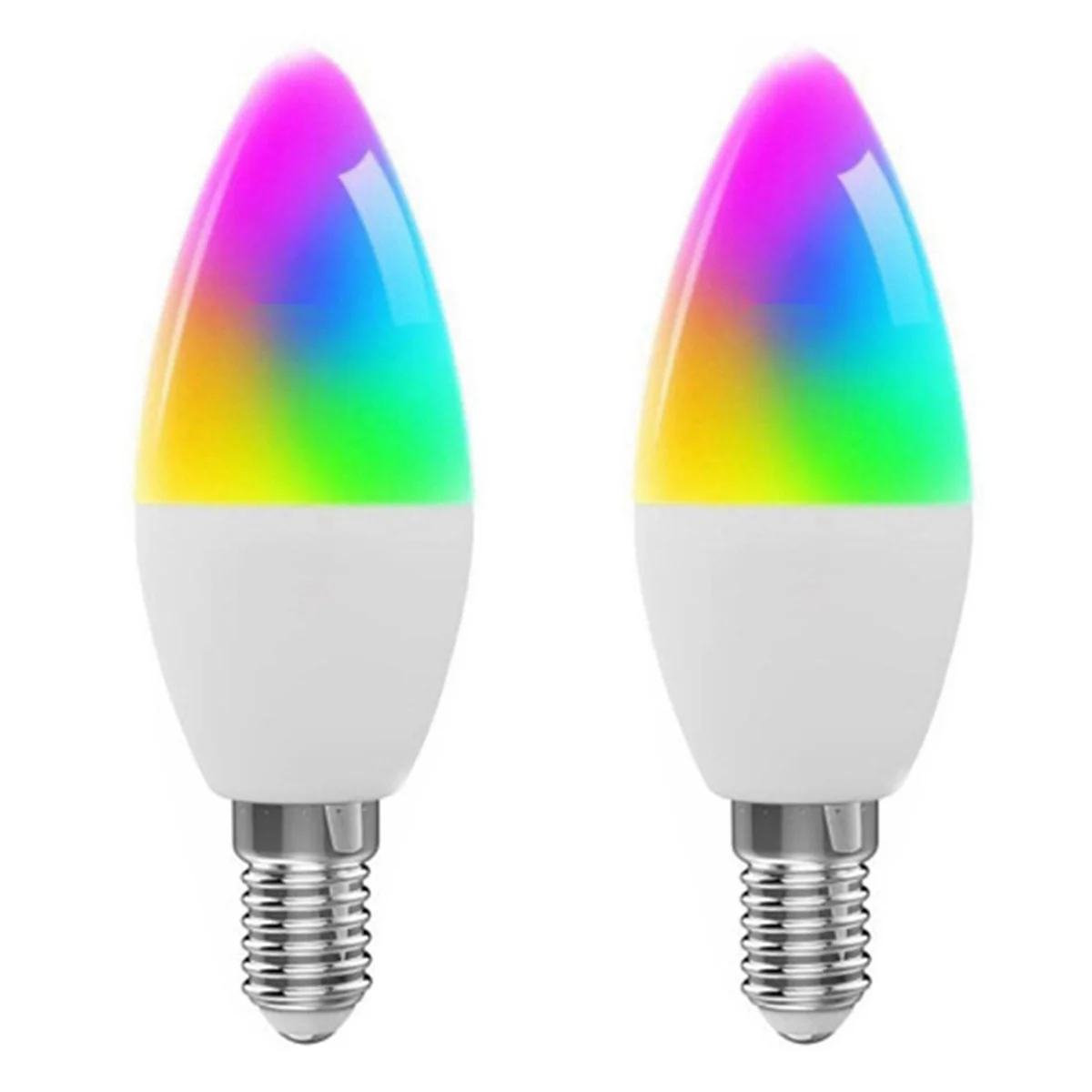 2x Żarówka Inteligentna Tuya E14 Ściemnialna Pięciobiegunowa Świeca Spiralna Żarówka Wifi RGB Pilot Zdalnego Sterowania i Sterowanie Głosowe 7W
