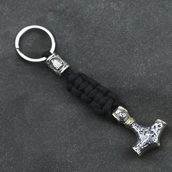 Stainless Steel Anchor Pendant Handmade Paracord Keyring Vikings Thors Hammer Rune Valknut Keychain Handmade Men's Jewelry