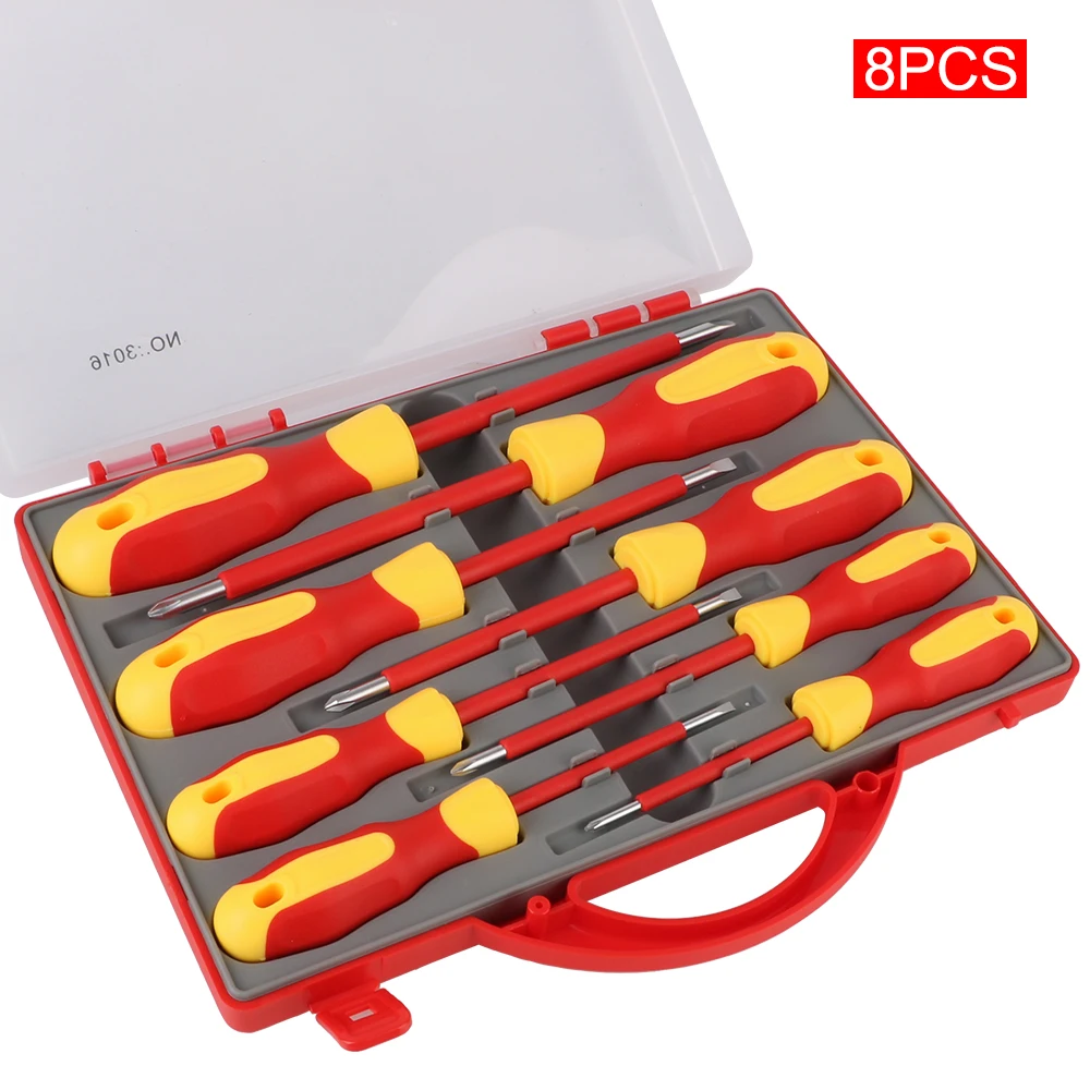 

With TPR Handle Grips 8PCS Magnetic Single-Head Insulated Screwdriver Tool Set Electricians Tools Insulated Screwdriver Set