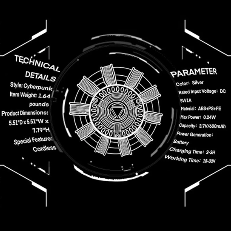 Lampu reaktor Arc, lampu pahlawan super, dekorasi meja lucu multiwarna, besi Tony memiliki jantung, besi besi reaktor