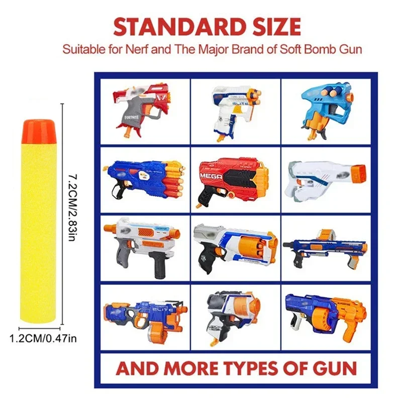 Bala de cabeça redonda amarela 7.2cm para pistola de paintballs n-strike elite série blasters espuma eva recarga dardos crianças armas de brinquedo acessórios