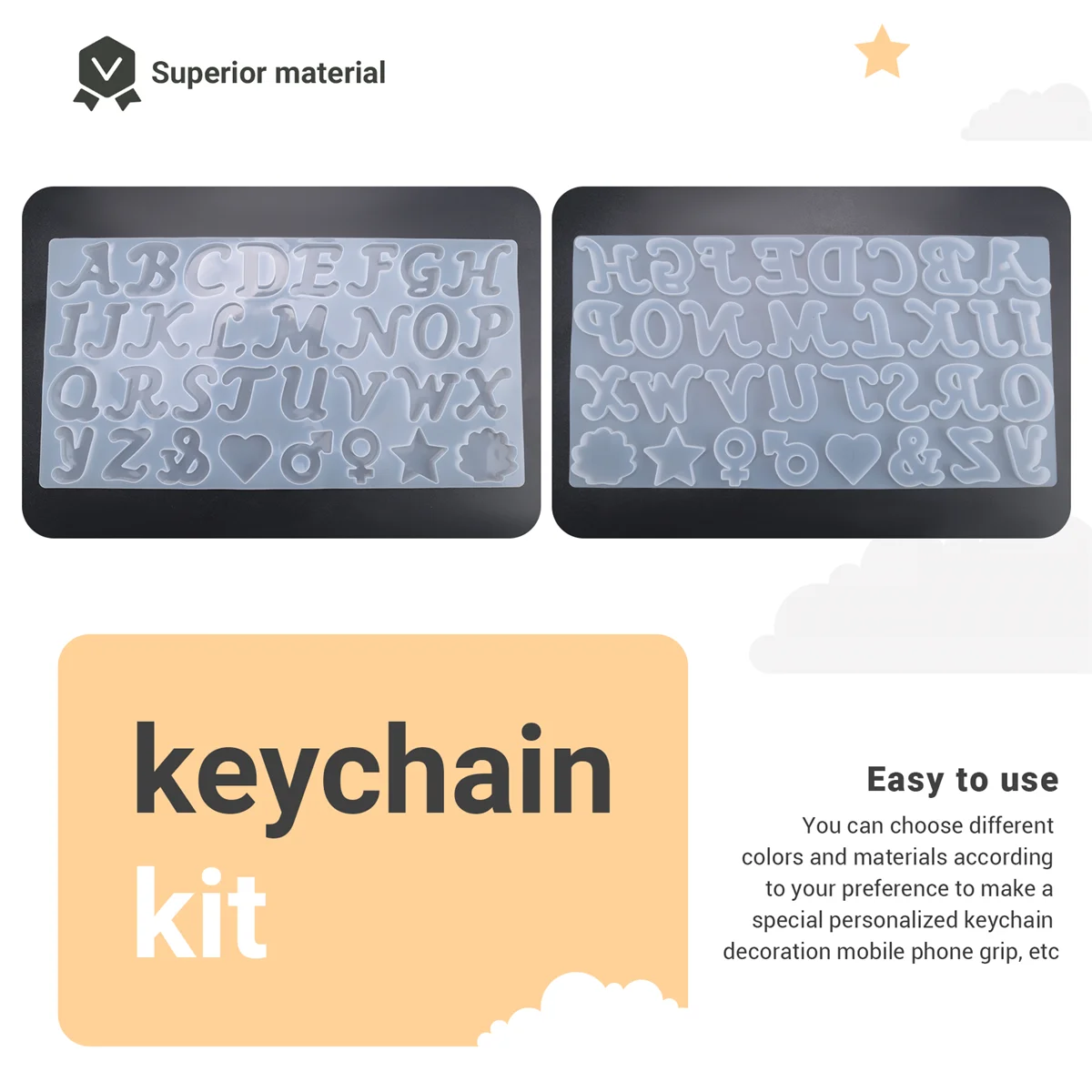 مجموعة قوالب راتينج الحروف العكسية من ABQR، قالب سيليكون للراتنج DIY، مجموعة صنع سلسلة مفاتيح من راتنجات الإيبوكسي المزخرفة #6