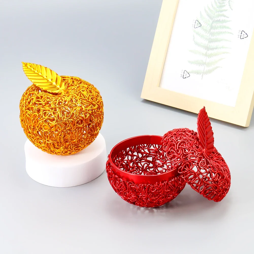 3D 1:1 Emulation Red Apple Fruit Aluminum Wire Metal Ornament Crafts Openable Candy Lighter Sundries Storage Organize Desk Decor