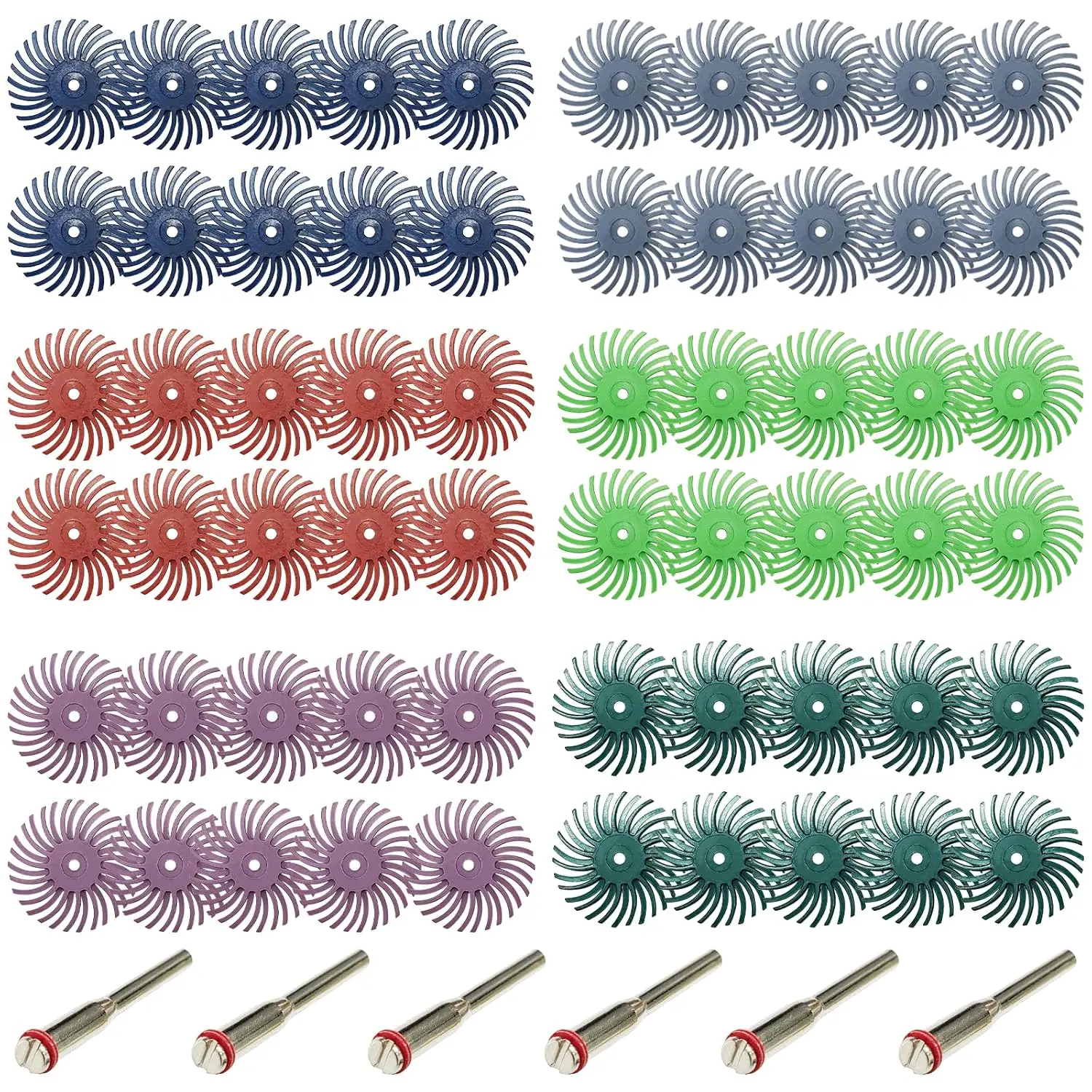 

66pcs 1Inch Radial Bristle Disc Polishing Kit 6 Mix Grit 80/120/220/400/600/1000 with 1/8" Shank for Rotary Tools