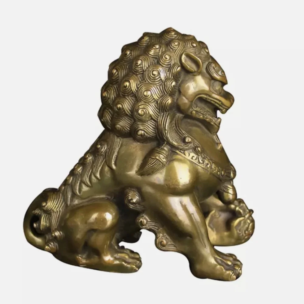العتيقة البرونزية الباب فنغشوي الحرس فو فو الكلاب الأسد تمثال الأسود زوج #5