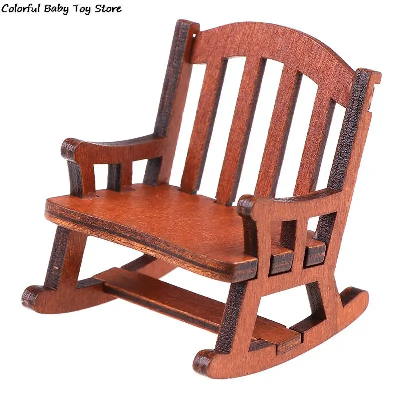 

1Pc Wooden Rocking Chair Seat Handicraft Wood Rocker Outdoor Garden Furniture Toys Dollhouse Miniature