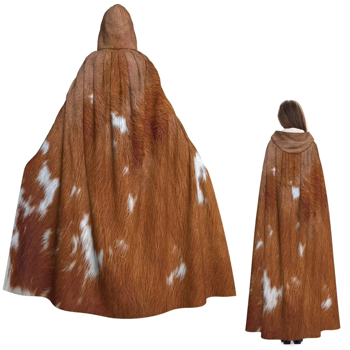 

Стильный коровьей мех, воловья кожа, текстура, коровья кожа, длинный плащ с капюшоном, средневековый костюм ведьмы, накидка для косплея, пальто на Хэллоуин