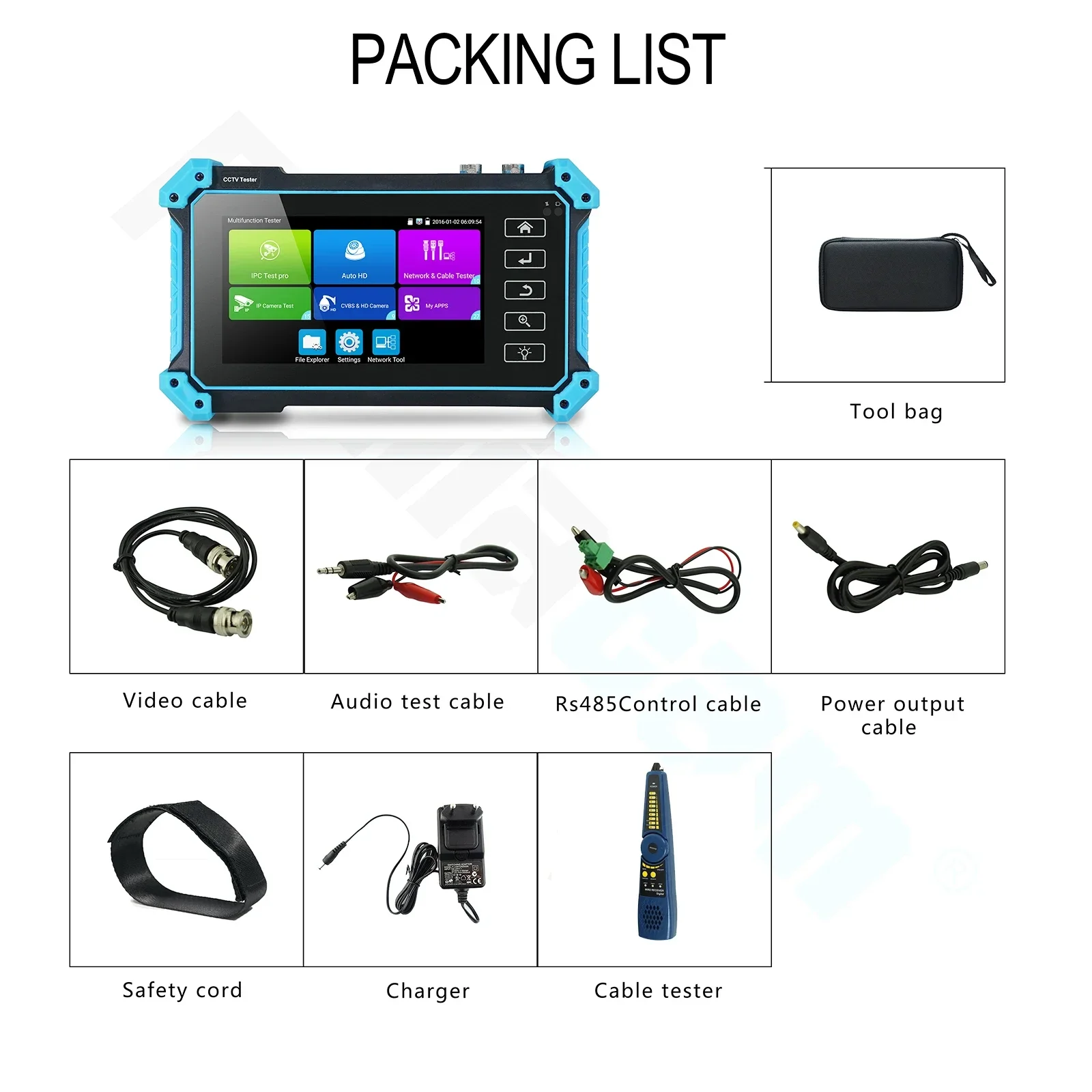 IP Camera Tester Monitor All in one IPC5200C plus 5.4inch touch screen 8MP CVI/TVI/AHD camera test DC12V output/POE/cable tracer