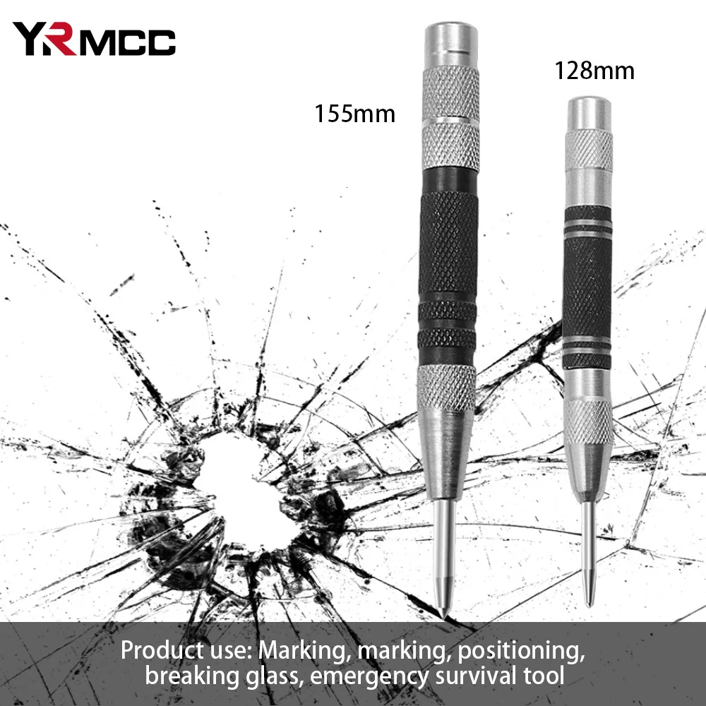 128/155mm Automatic Center Punch Automatic Spring Type Locator Glass Striker Window Breaker Punch Centering Tool Car Rescue Tool