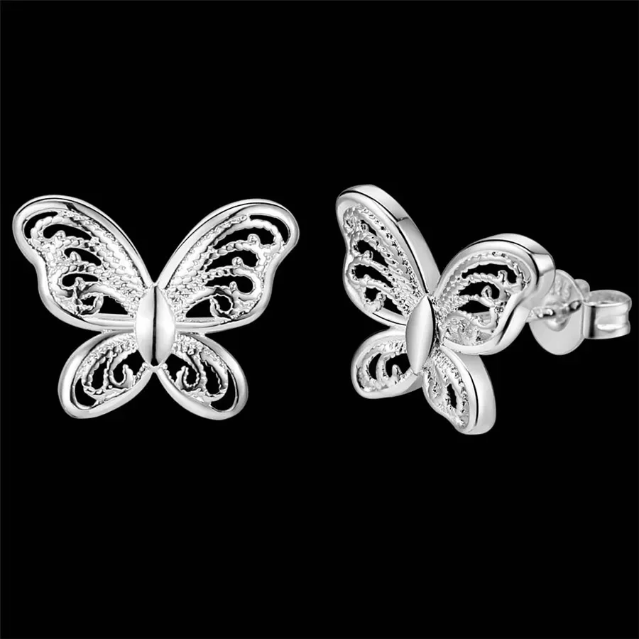 Promotion Wholesale Butterfly Stud  925 Sterling Silver Earrings Women Lady  Fashion Classic Jewelry Nickle Free /Antiallergic