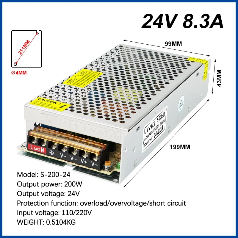 200W Switching Power Supply Stepper Motor Source Power Adapter AC 110V-220V 24VDC S-200-24 S-200-5