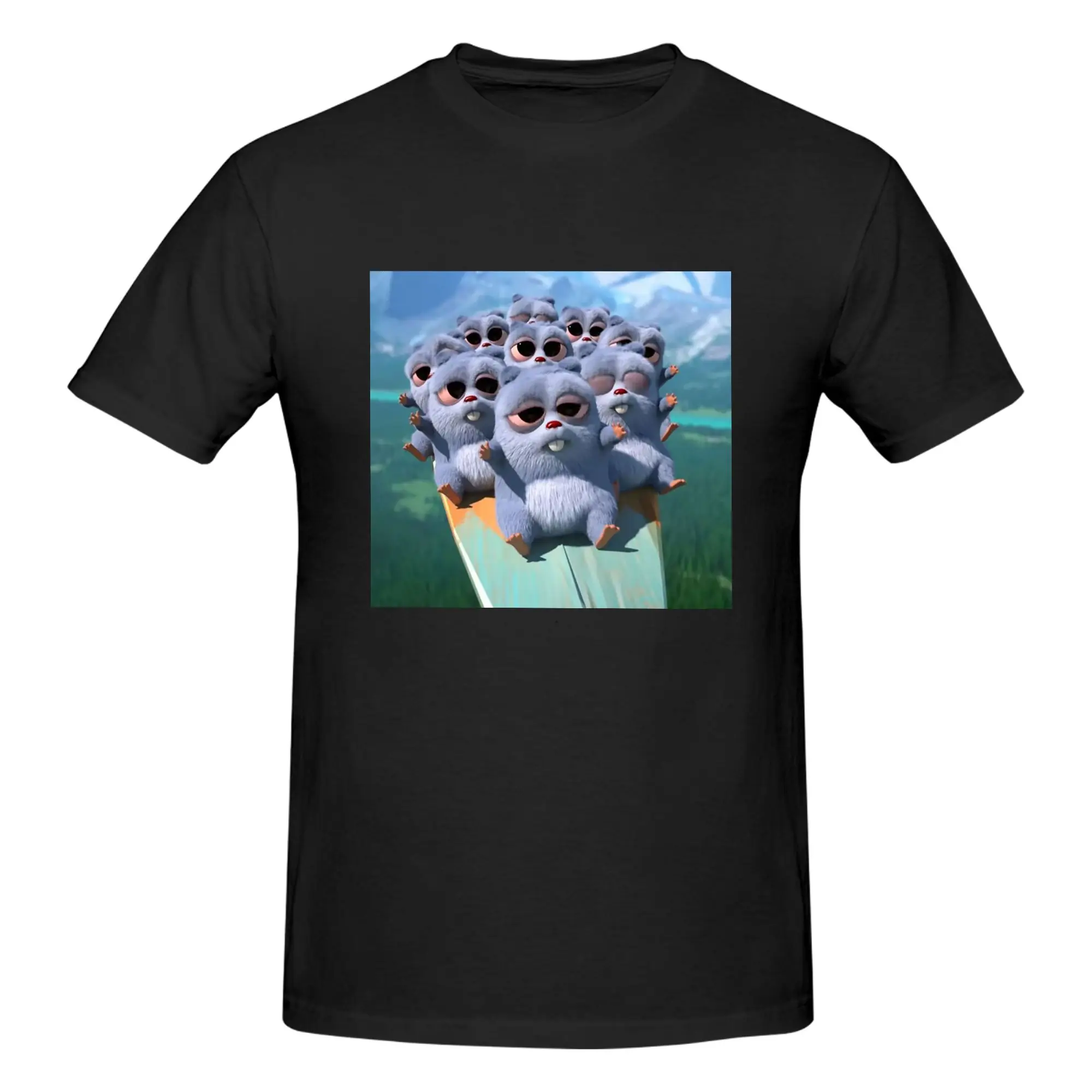 Animation Grizzy and the Lemmings Cartoon Anime  Men T-Shirt Double Sided Oversized T Shirts Men's O-Neck Tees Short Summer Male