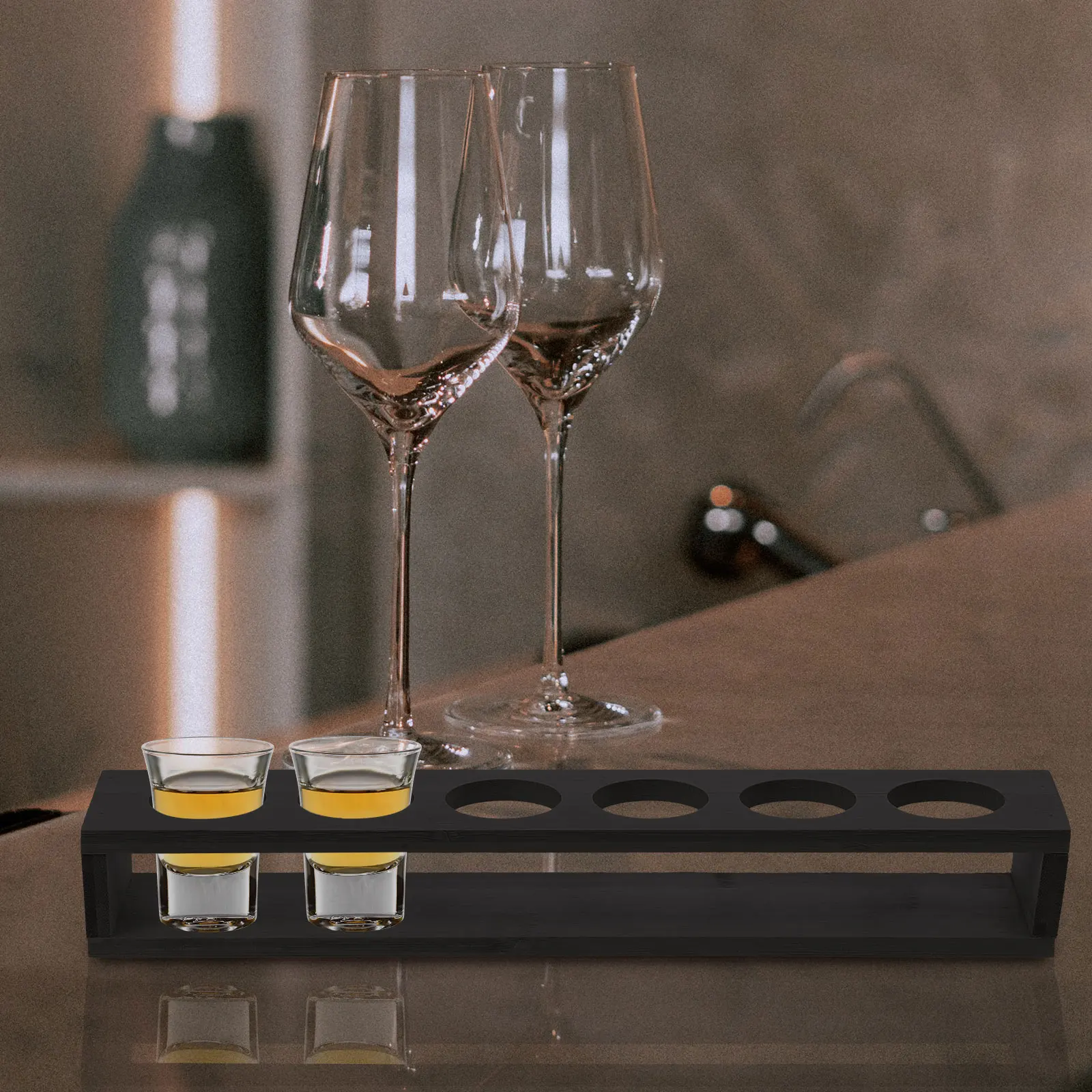 

Shot Glass Holder Black Wooden Rack for Party Drinks Organizer Storage Display Glass Stand Home Bar Accessory